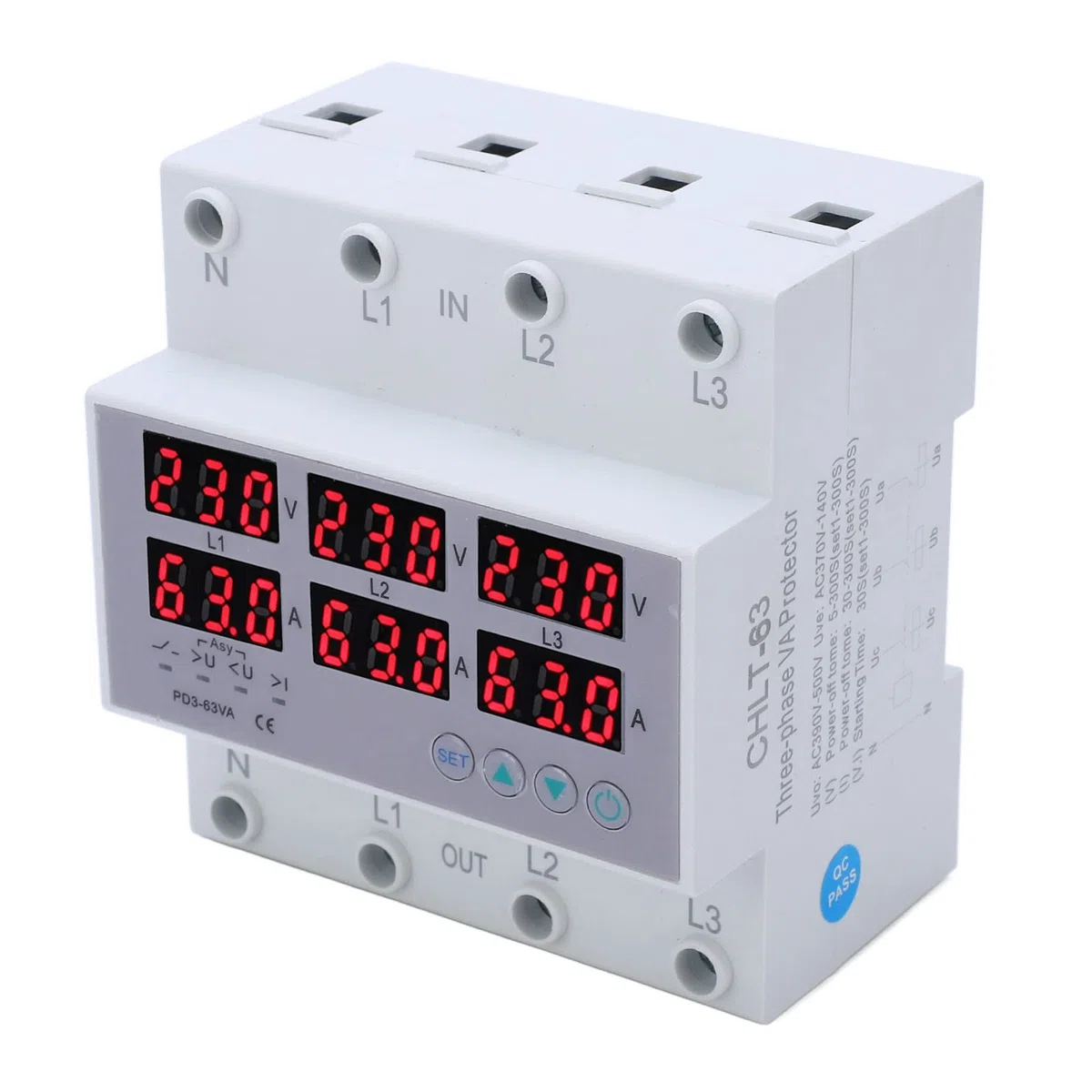 Contatore elettrico a 3 fasi, AC390 – 500 V, amperometro e voltmetro digitale, contatore di corrente alternata regolabile, multimetro DIN, guida DIN automatica, sovratensione, protezione