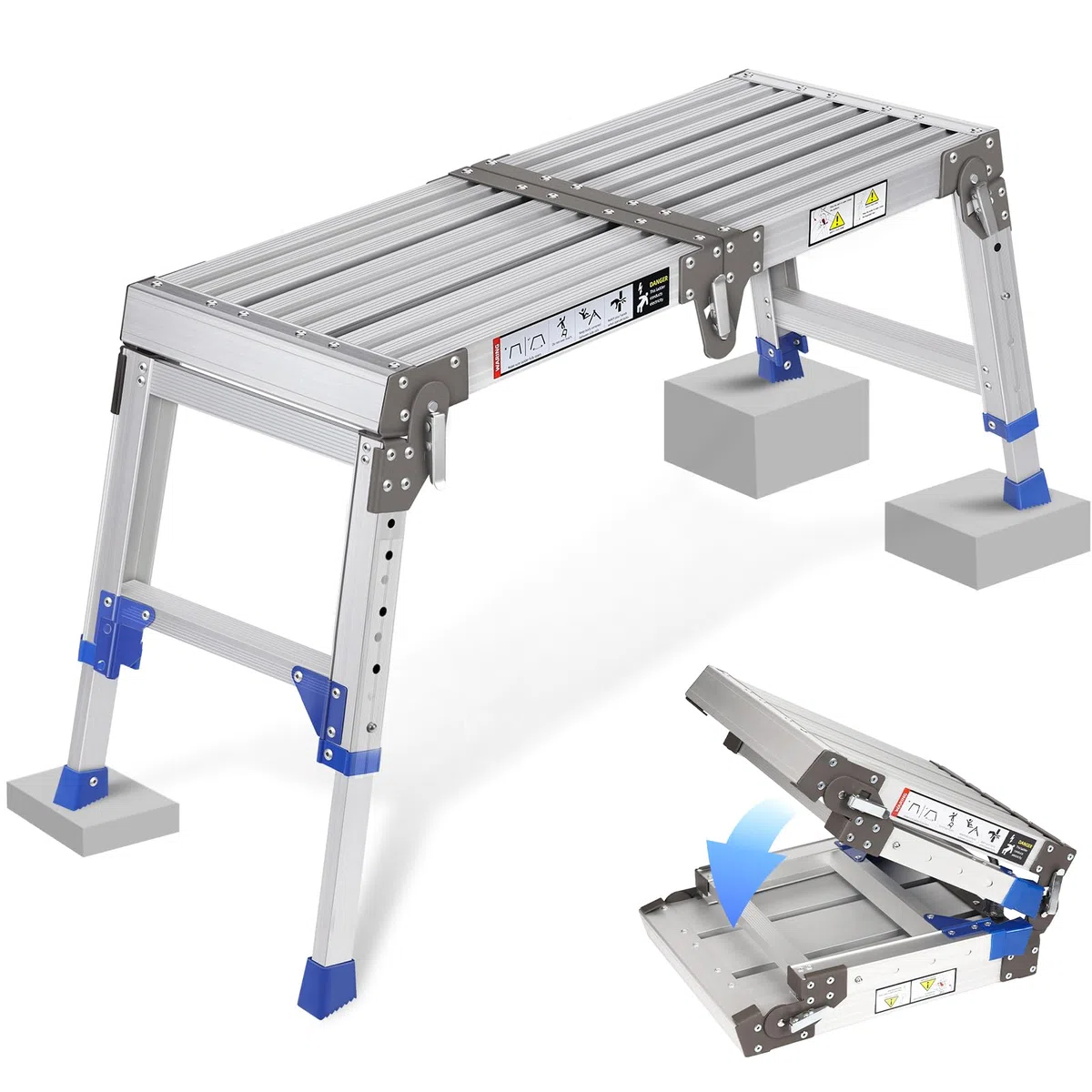 Alluminio Migliorato Piattaforma di Lavoro per Scala per Work & Access fino a 362 kg, Piattaforma di Lavoro, Scala a Gradini Regolabile in Alluminio con Serrature di Sicurezza, Cuscinetto