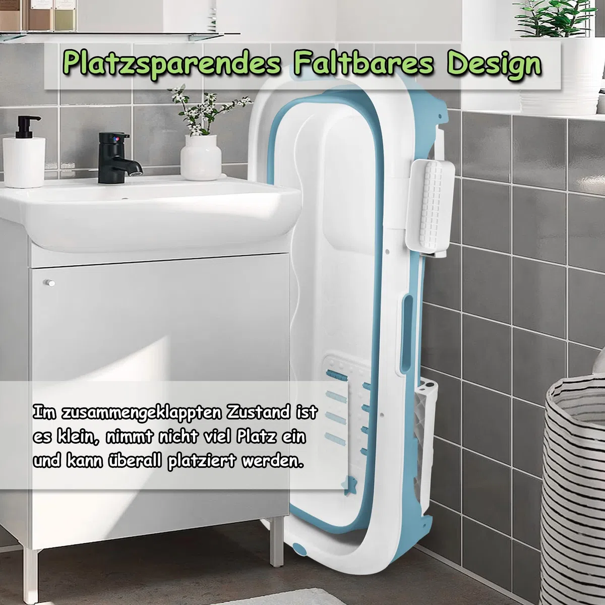 Froadp 128x60x53cm Vasca da Bagno Pieghevole con Rivestimento Sfoderabile per Adulti Bambini Doccia Vasche da Bagno Pieghevole Portatile Mobile con Corrimano per Interni Bagni Piccoli o Esterni