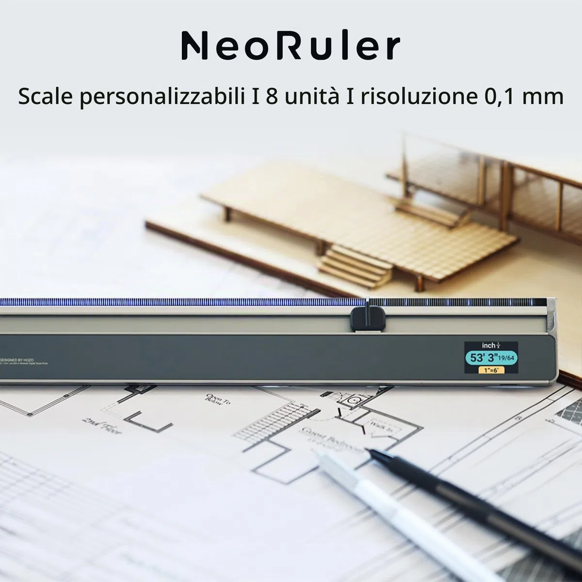 HOZO NeoRuler Righello Digitale, 30,5 cm, Righello Intelligente con Scale Personalizzabili Infinite e Precisione di ± 0,4 mm, 93 Scale Imperiali e Metriche Incorporate
