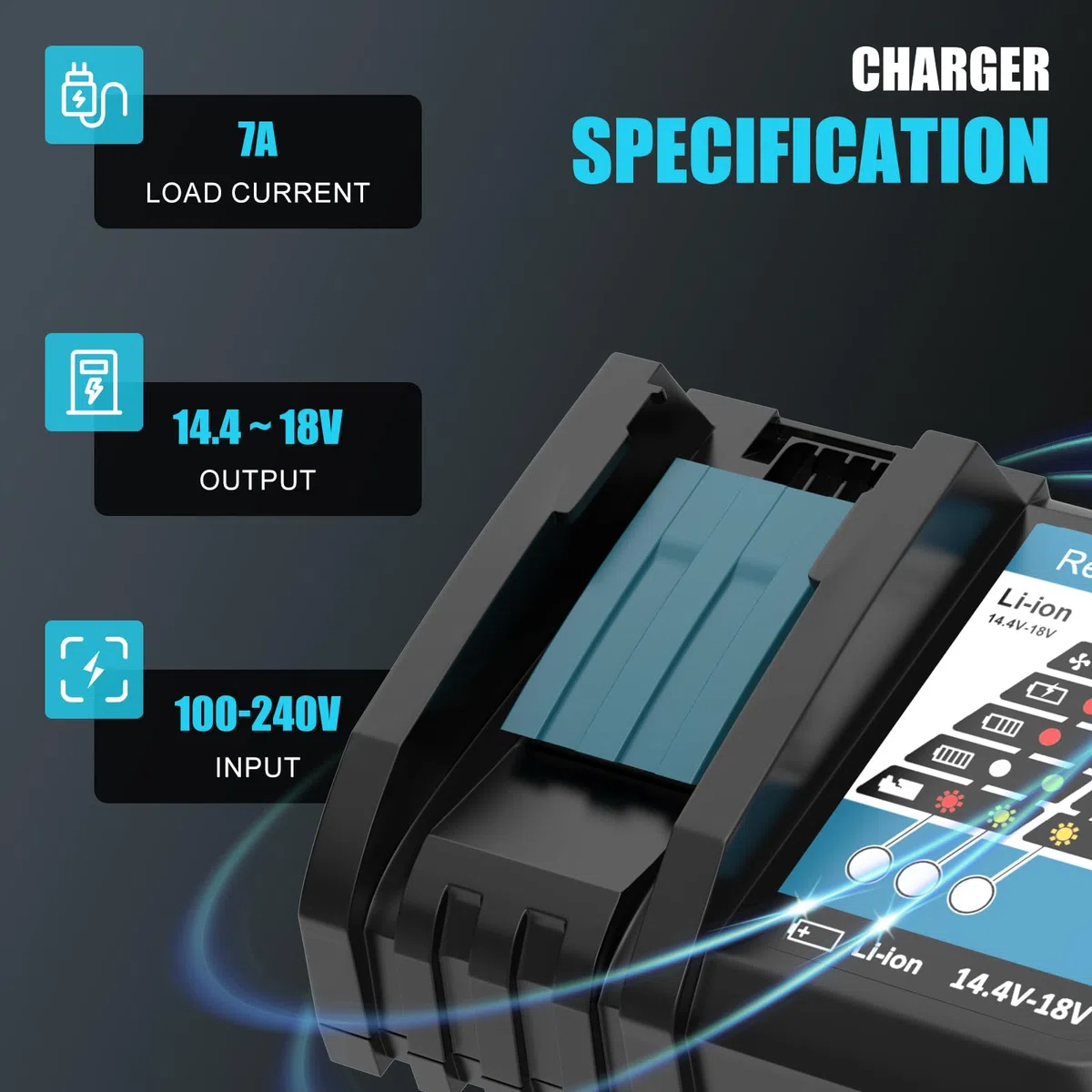 18V 5,5Ah BL1850B Sostituzione per Makita batteria+ caricabatteria, compatibile per Makita 14,4V~18V BL1860B BL1850B BL1840 BL1430 BL1415 e caricabatteria DC18RA DC18RCT DC18R (blue+black)