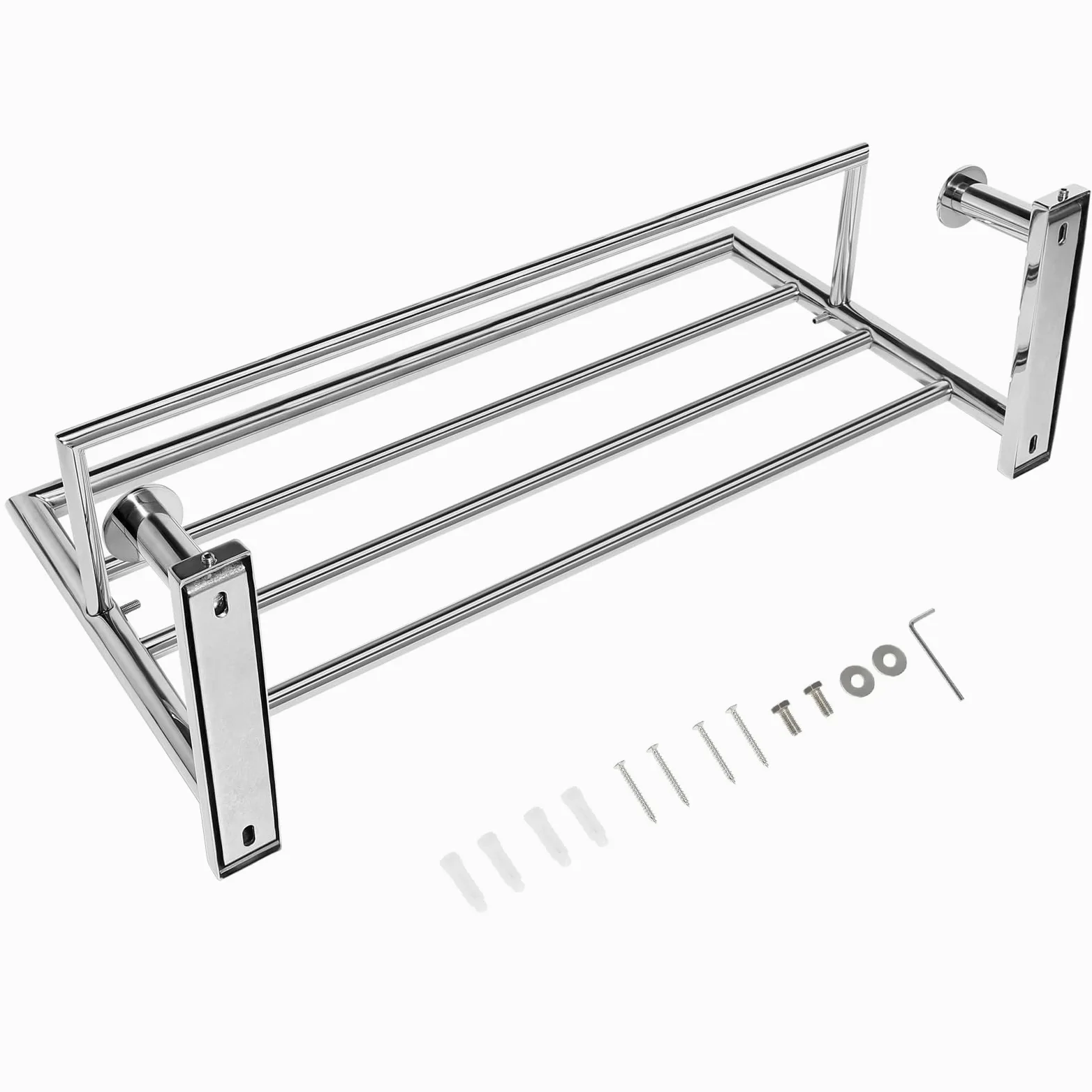 QL Portasciugamani Bagno da Parete,Mensola Porta Asciugamani con 2 Ganci,Acciaio Inossidabile 50cm,Argento