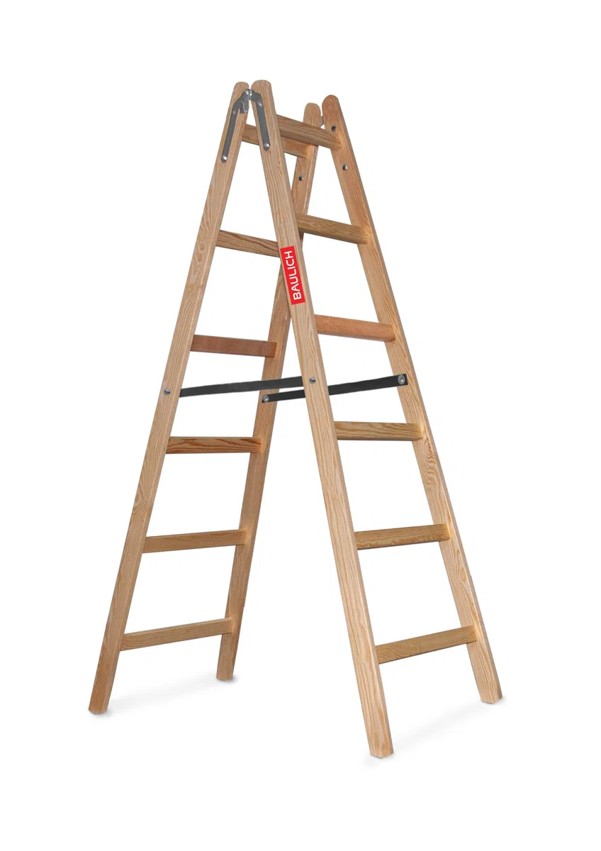 Scala da pittore in legno 2x6 - Struttura regolabile e pieghevole - Gradini impregnati per lavori di ristrutturazione, pittura di interni e restauro