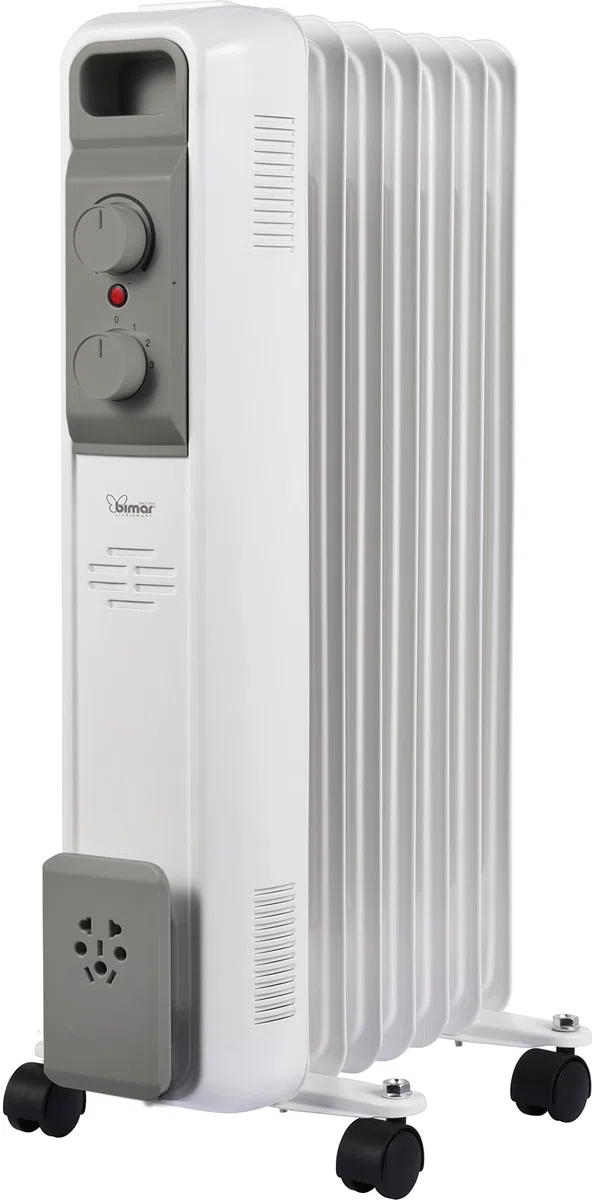 Bimar HO427 Termosifone Elettrico, Radiatore ad Olio a Basso Consumo, Calorifero con 7 Elementi e 5 Canali di Circolazione Termostato Regolabile, 3 Potenze di Riscaldamento, Trasportabile