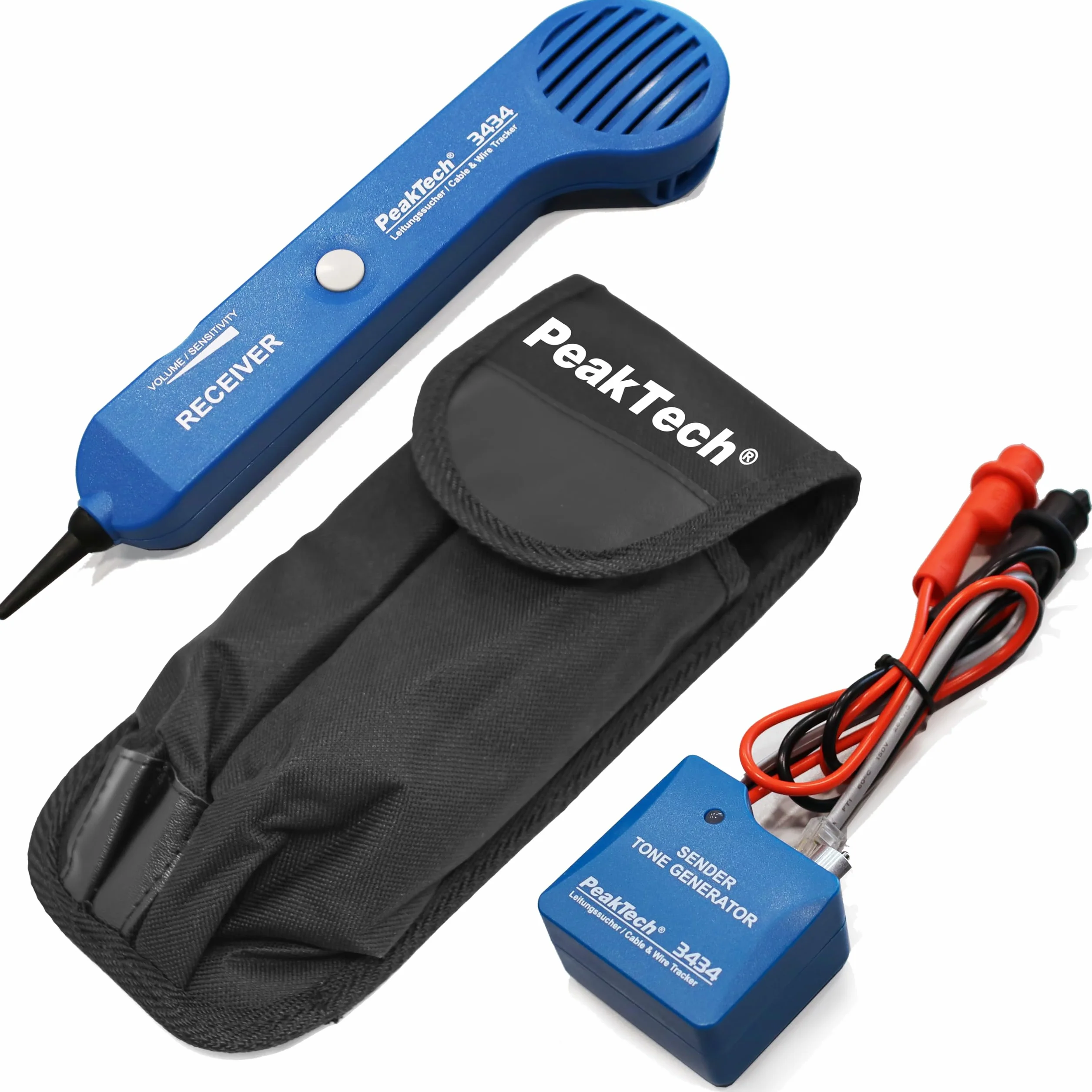 PeakTech 3434 Cercatore di linee per cavi e cavi telefonici [garanzia di 3 anni] Cercatore di linee con tester di continuità e segnale audio, clip a coccodrillo, telefono, RJ11
