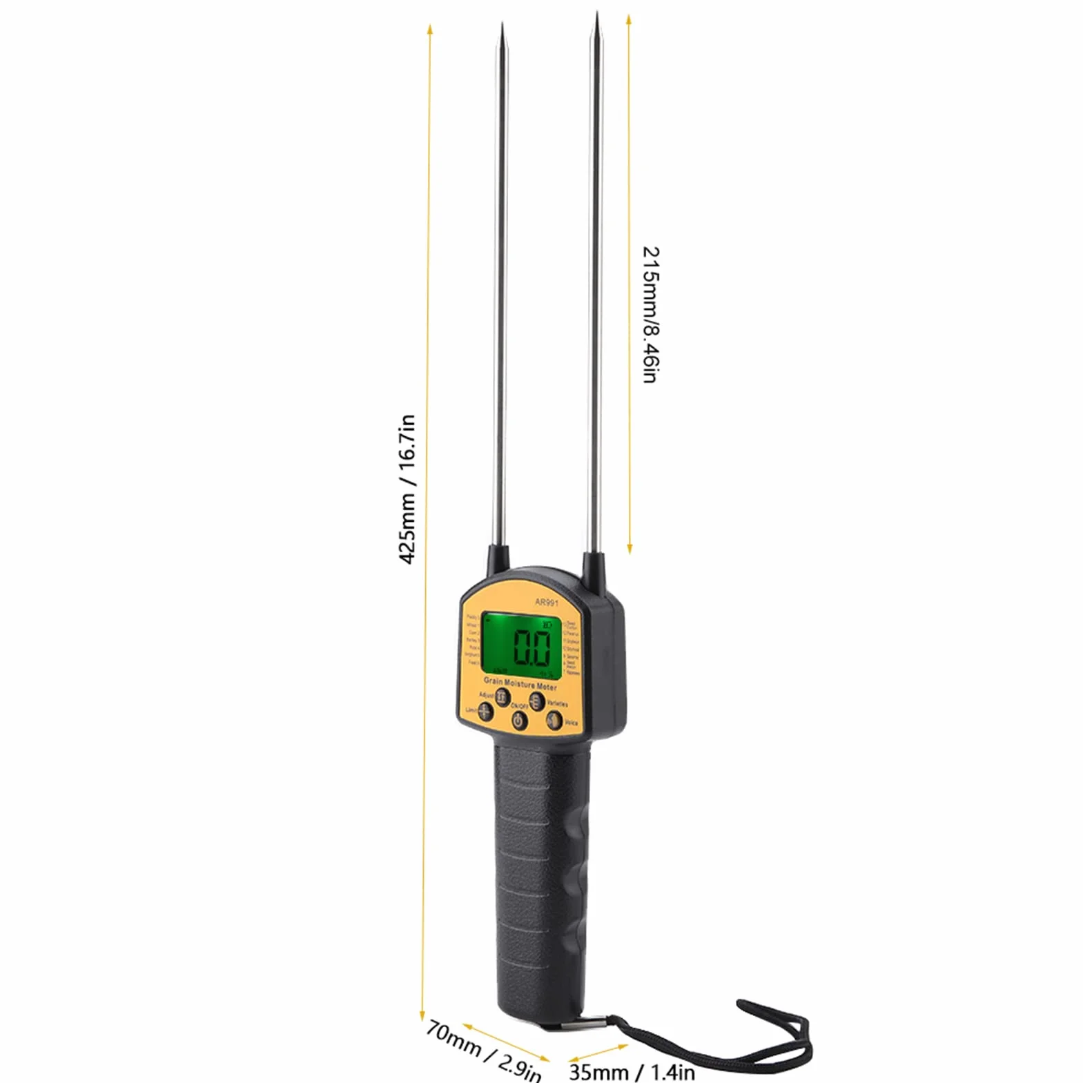 Misuratore Umidità Fieno,Misuratore di umidità per cereali LCD digitale AR991, tester di umidità per umidità portatile, analizzatore di contenuto d'acqua con sonda di misurazione per grano, mais