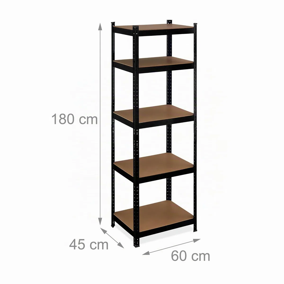 Relaxdays Scaffale in Metallo, HxLxP 180x60x45 cm, 5 Ripiani ad Alta Portata, 500 kg, per Garage e Cantina, Nero