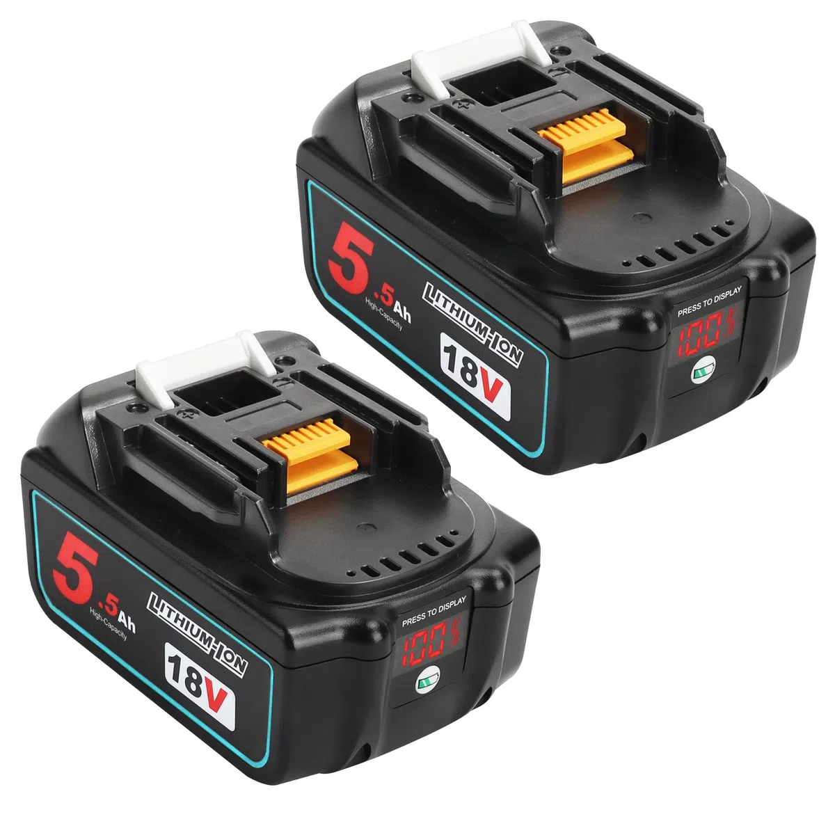 2X Powarobor BL1850B 18V 5.5Ah Batteria di ricambio agli ioni di litio Compatibile con Makita 18Volt BL1830 BL1850 BL1860B con indicatore LED
