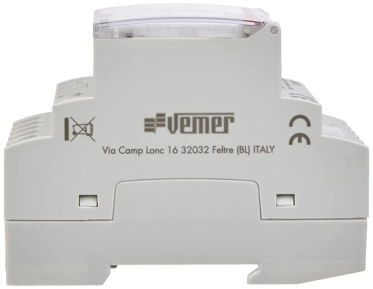VEMER VP882500 ARVO-D - Interruttore Orario Elettromeccanico a Cavalieri con Batteria Sostituibile, Programmazione Giornaliera, 2,5 Moduli DIN, Grigio