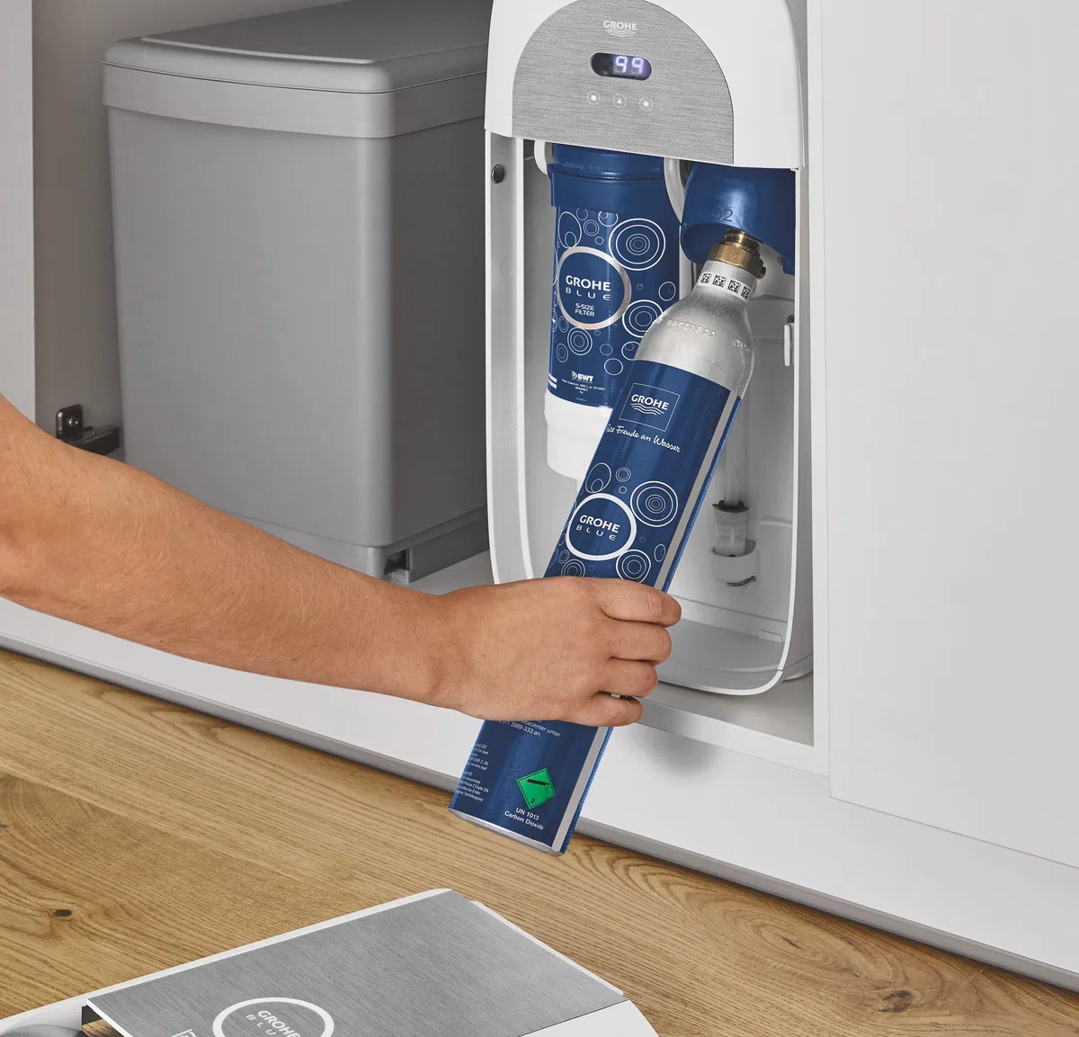 GROHE Blue Bombola CO2 da 425 g, Nuova Bombola con Sigillo, fino a 60 L Acqua Frizzante, per Blue Home e Fizz, 40651000