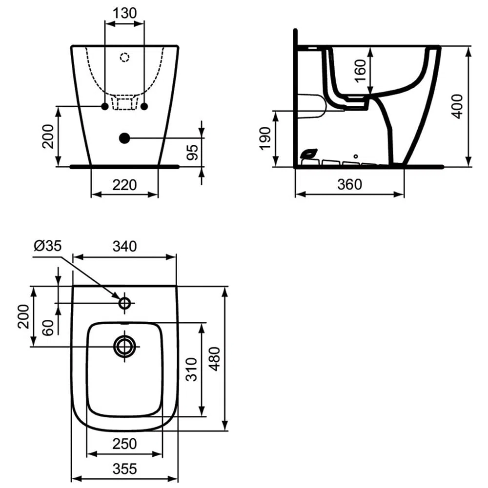 Ideal Standard - i.life S, Bidet a terra monoforo per installazione filo parete a profondità ridotta di soli 48cm, Bianco