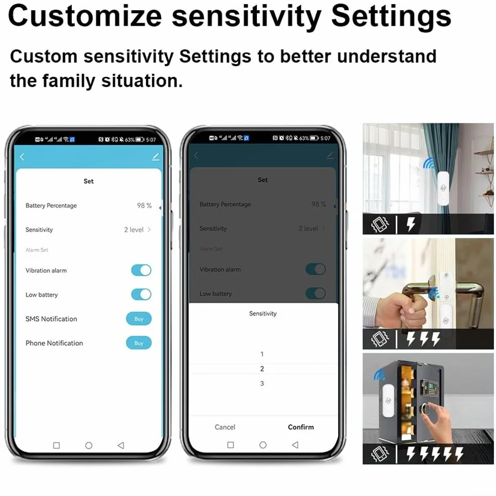 Sensore di vibrazione WiFi, mini rilevatore wireless di rottura del vetro per allarme e automazione domestica intelligente, nessun hub richiesto, compatibile con Tuya/per Smart Life APP (5 pezzi)