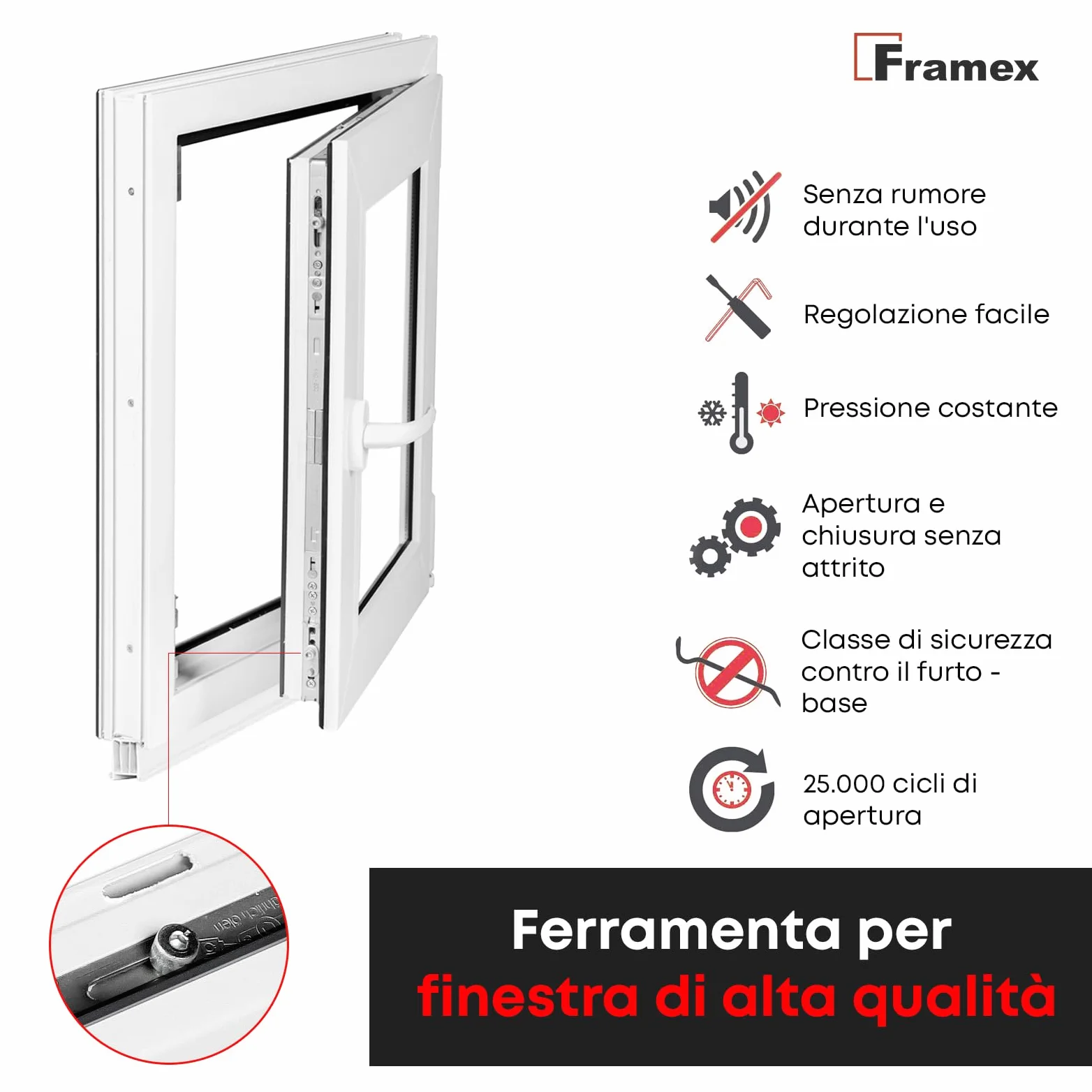Finestra in Plastica Bianca, Larghezza x Altezza 65 x 110 cm (650 x 1100 mm), Triplo Vetri (32 mm), Anta-Ribalta, Girevole DIN Destra – Premium