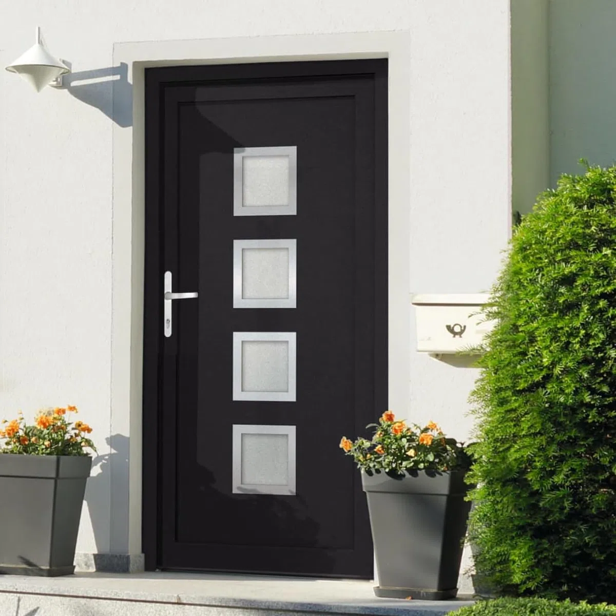 Gecheer Porta Ingresso Antracite 98x190 cm in PVC, Porta Esterna in PVC, Portoncino Ingresso Esterno