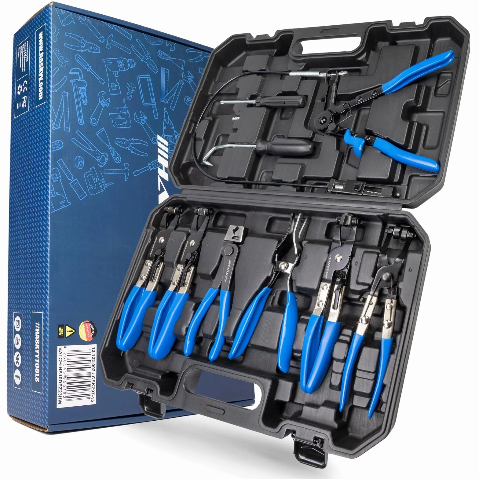 HASKYY Set di 11 pinze per fascette stringitubo incl. valigetta, set di pinze speciali con cavo Bowden e fascette a molla
